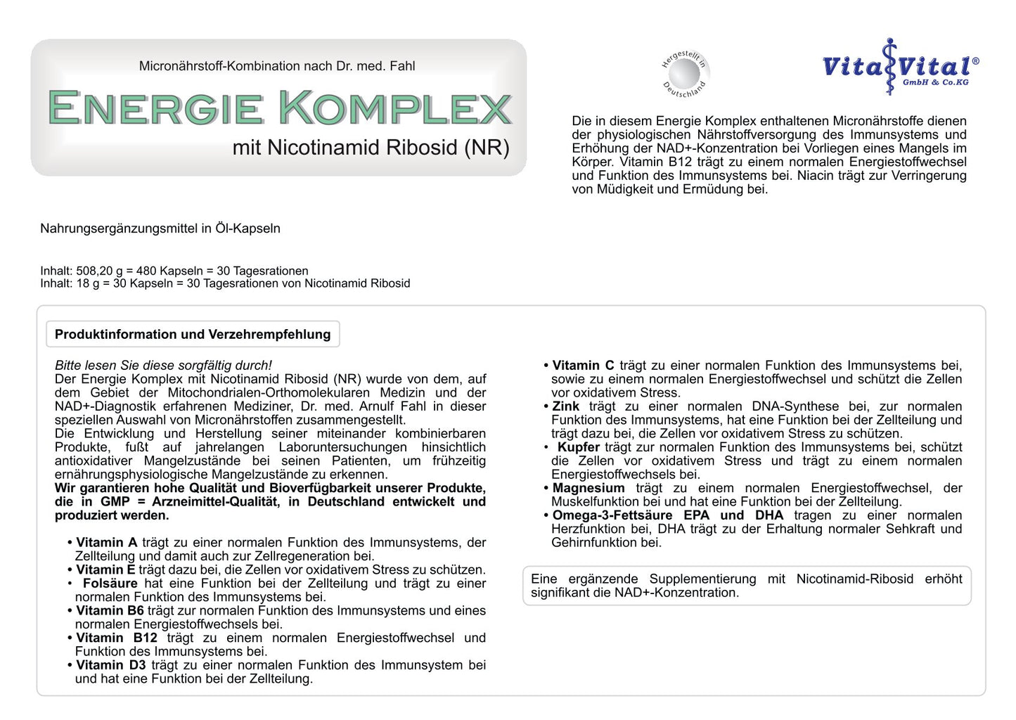 Energie Komplex mit Nicotinamid Ribosid (NR)