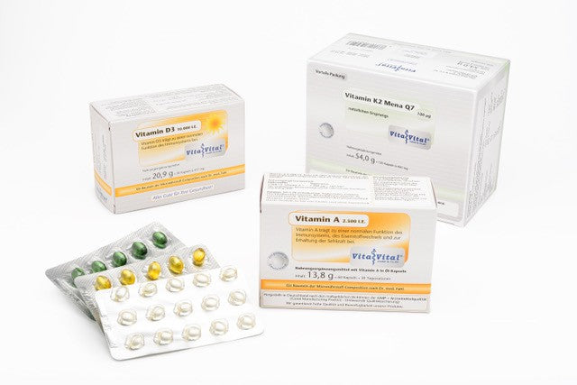 Kombi-Set: Vitamin A 2.500 I.E. + Vitamin D3 10.000 I.E. + Vitamin K2 Mena Q7
